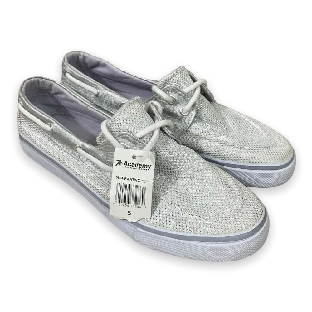 Austin Trading Co Womens Shoes Size 5‎ Silver Top Siders Boat Sparkly NEW